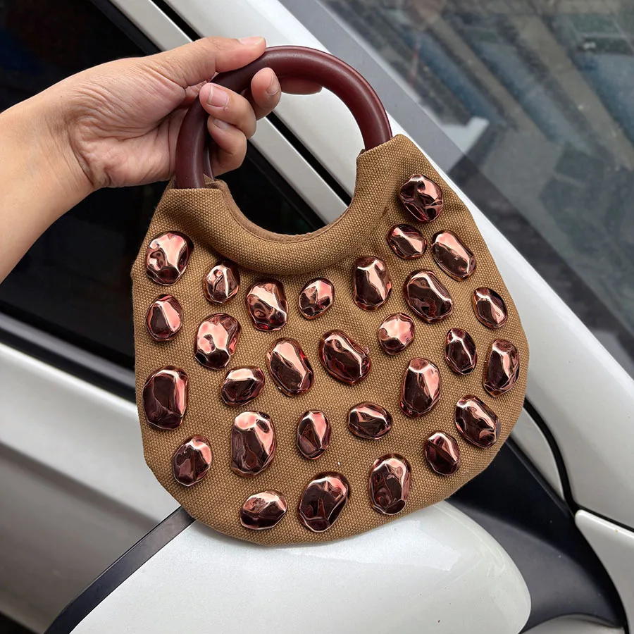 Neue hochwertige Schildpatt-Nieten-Modehandtasche, trendige coole Bucket-Bag, Locomotive Damenhandtasche – Detail 14