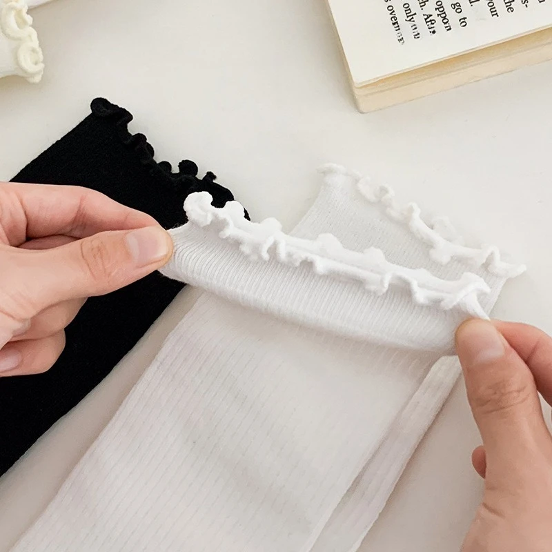 4 pares de calcetines de longitud media para mujer, calcetines finos de algodón para primavera y verano, calcetines largos transpirables que absorben el sudor