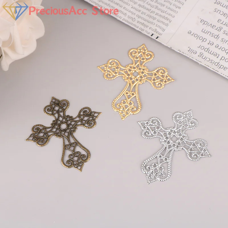 20 Pcs Metal Filigree Cross Flowers Slice Charms Base Setting Jewelry DIY Components Filigree Charms Accessories