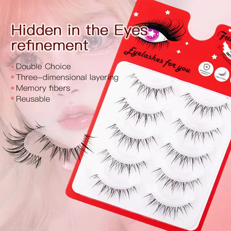 New 5 Pair A/M Shape Natural Manga Lashes Soft Eyelashes Thick False Eye lashes Manga Daily Dating Makeup Eyelashes Lashes Wispy