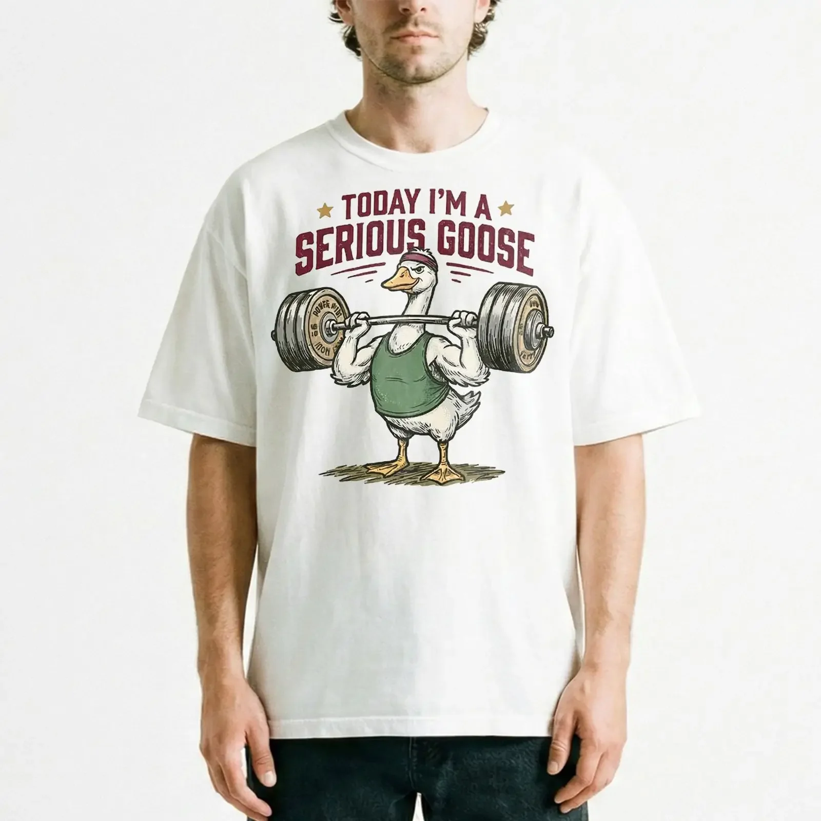T shirt unisex Serious Goose bilanciere sollevamento palestra citazione umorismo maglietta allenamento divertente vintage