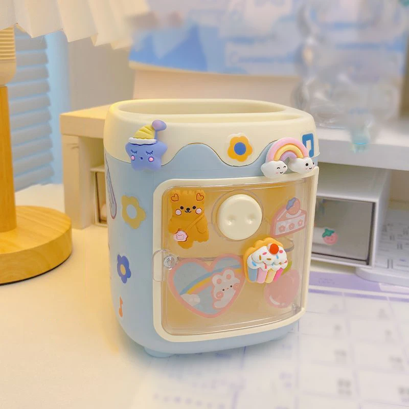 1PC Desktop Storage Box Cartoon Cute Office Large Capacity Pencil Holder Student Stationery Multi-functional Makeup Brush