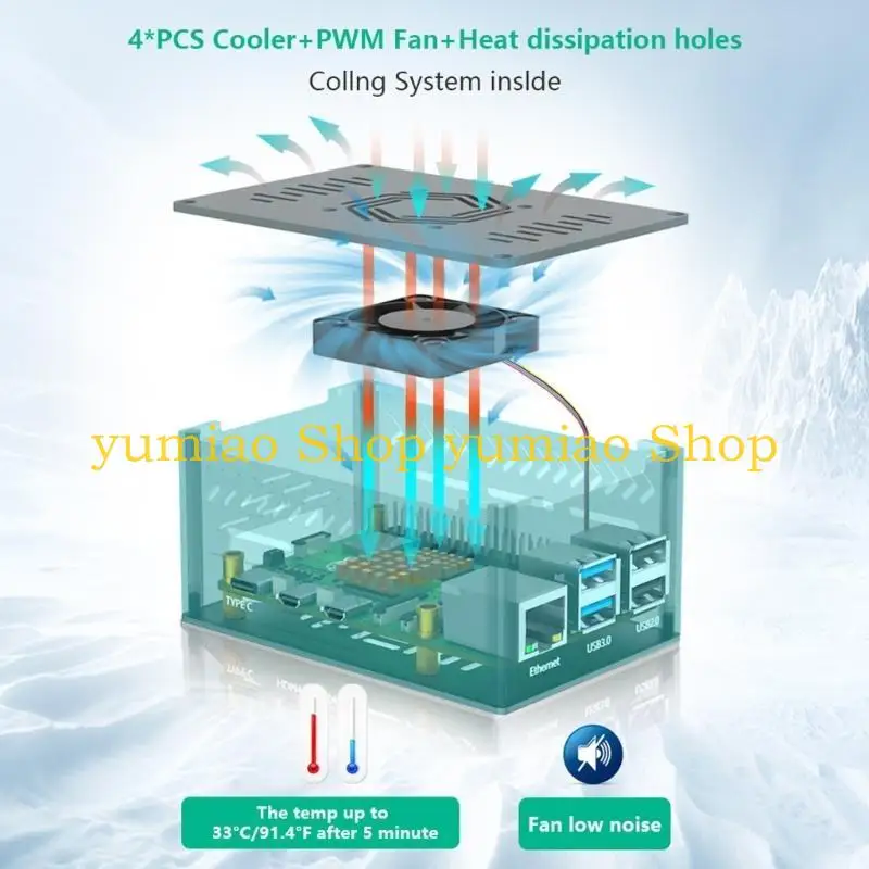 587B Aluminum Protective Housing Case For RPI 5 With Temperature Regulation Fan and Metal Heatsinks Optionaled Cooling