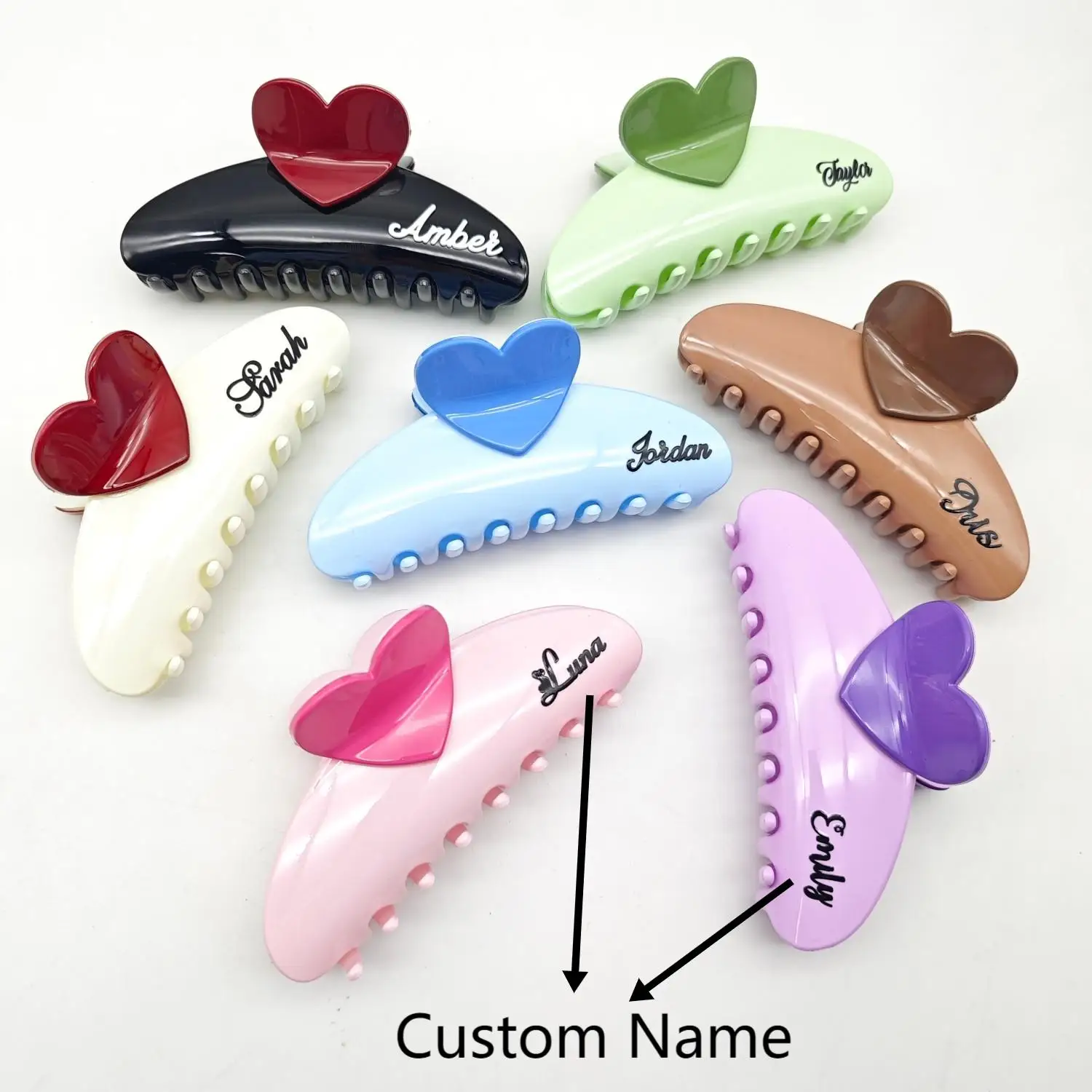 DOREMI Summer Colorful Heart Design HairClaw 13cm Women Custom Name Color Hairclip Shark Clip