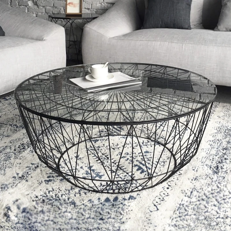 Net celebrity small apartment Nordic small coffee table, round coffee table, tempered glass living room, modern simplicity,