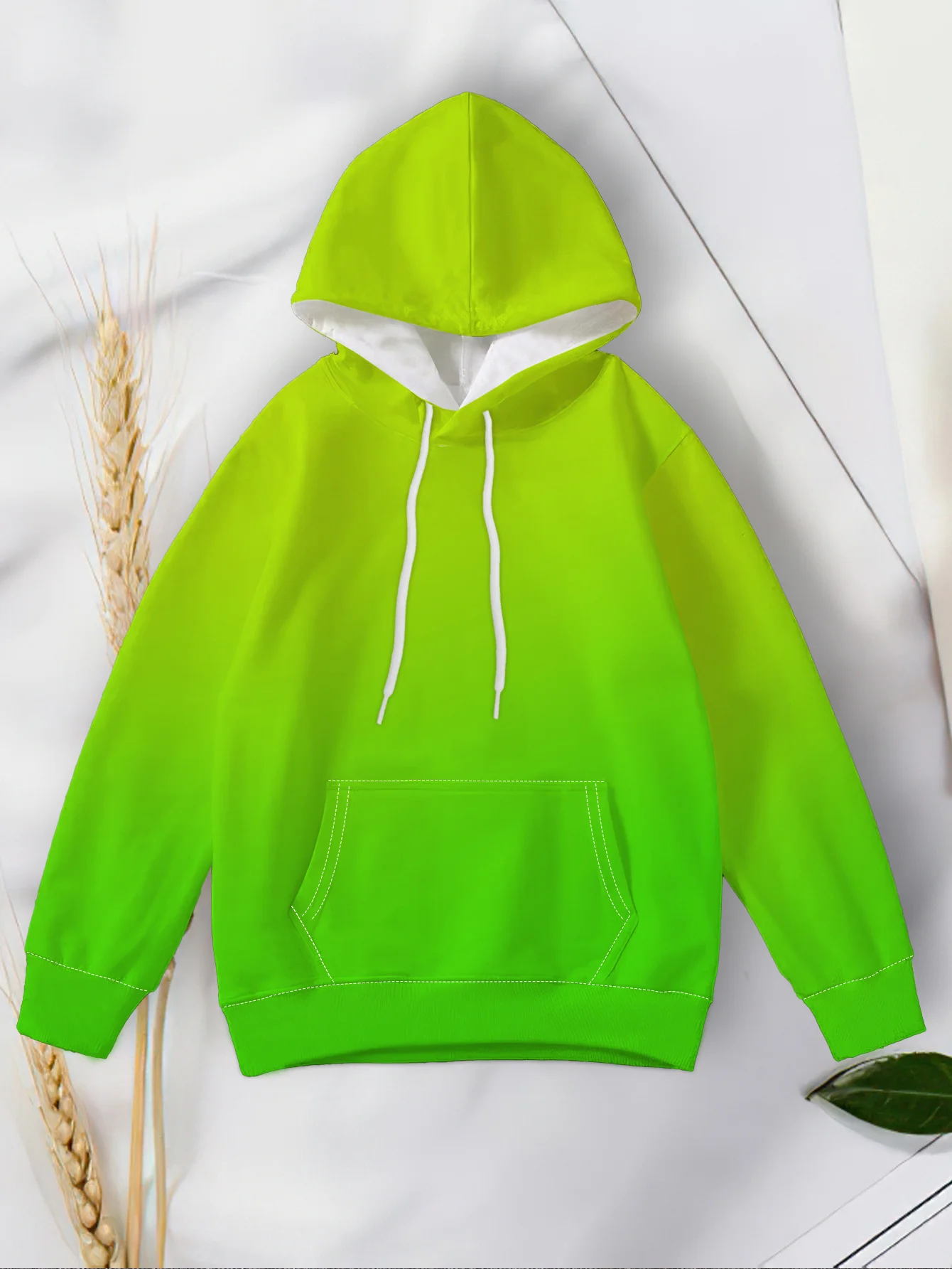 Men Hoodie Autumn Solid Gradient Green Print Long Sleeve Pullover Fashion Streetwear Casual Daily Outdoor Tops Men's Clothing
