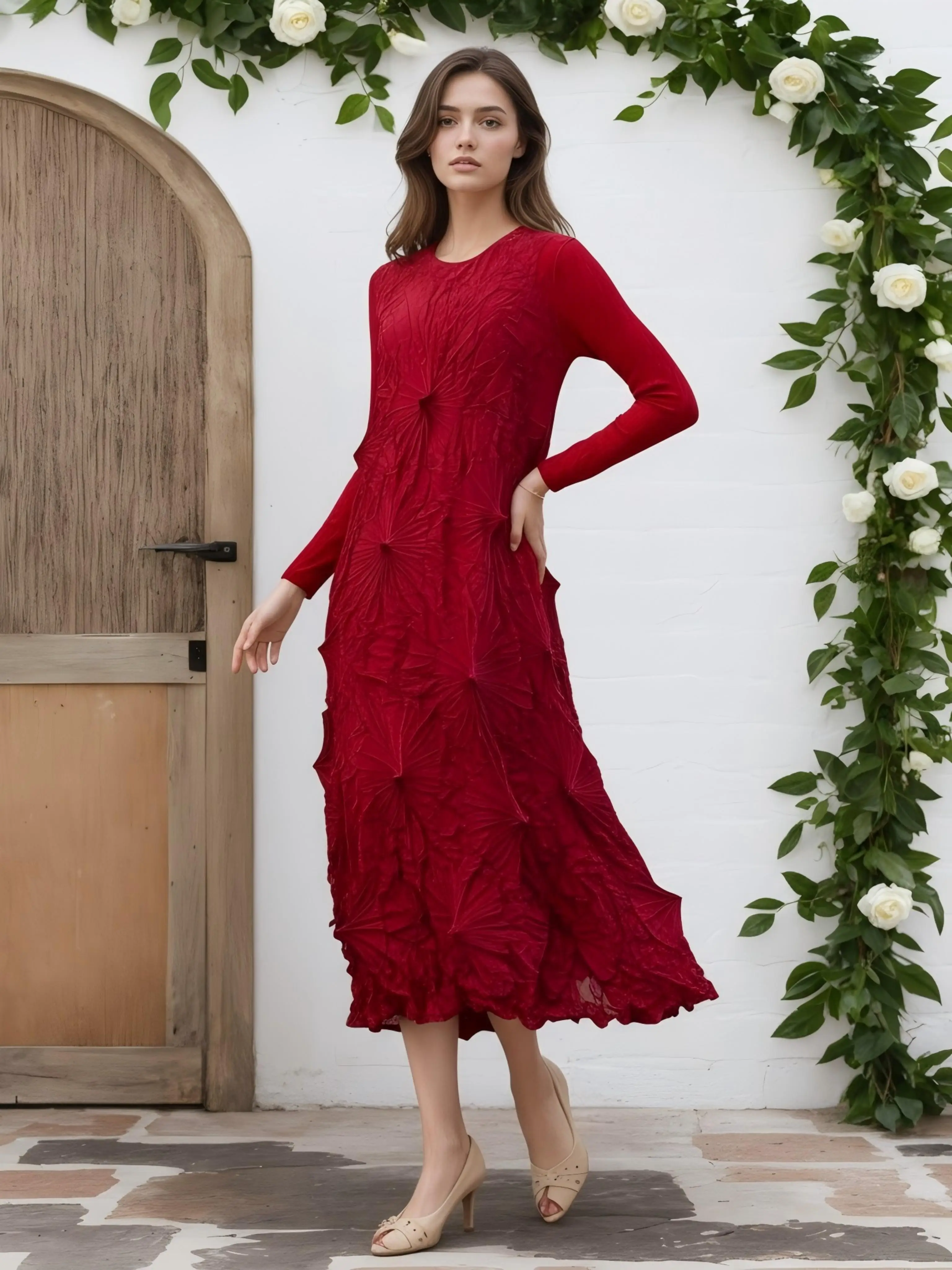 Women's Plus Size Dress Elegant Handcrafted Pleated Long Ev…