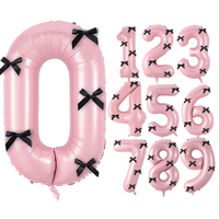 32 inch aluminum foil balloon, pink number 0-9 birthday party decoration, with 5 black bows, suitable for celebrating birthdays