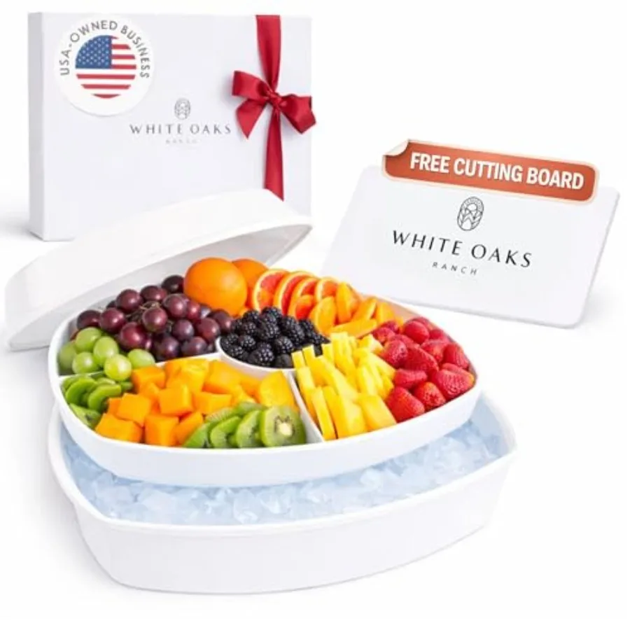

Chilled Serving Tray with Lid 15" - 3-Tier Ice Party Platter with 4 Compartments, Ice Tray, BPA-Free Melamine, Dishwasher and F