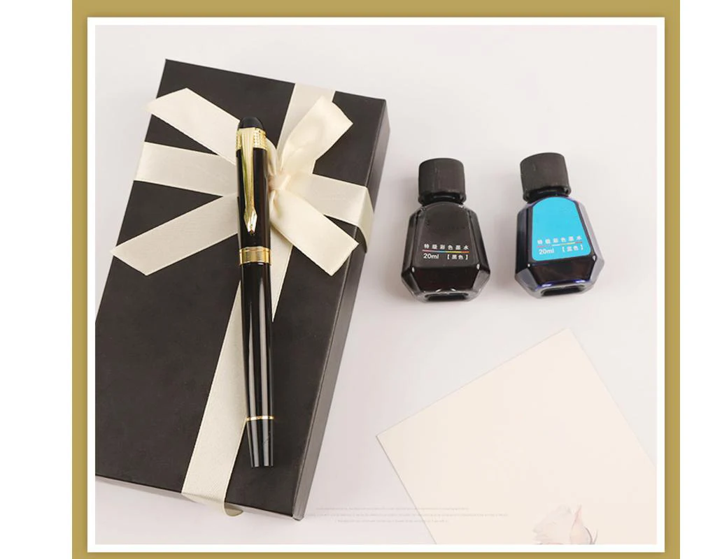 Fountain Pen Metal Smooth Writing Black Calligraphy Pens Refillable Converter Business Study School Office Left Handed