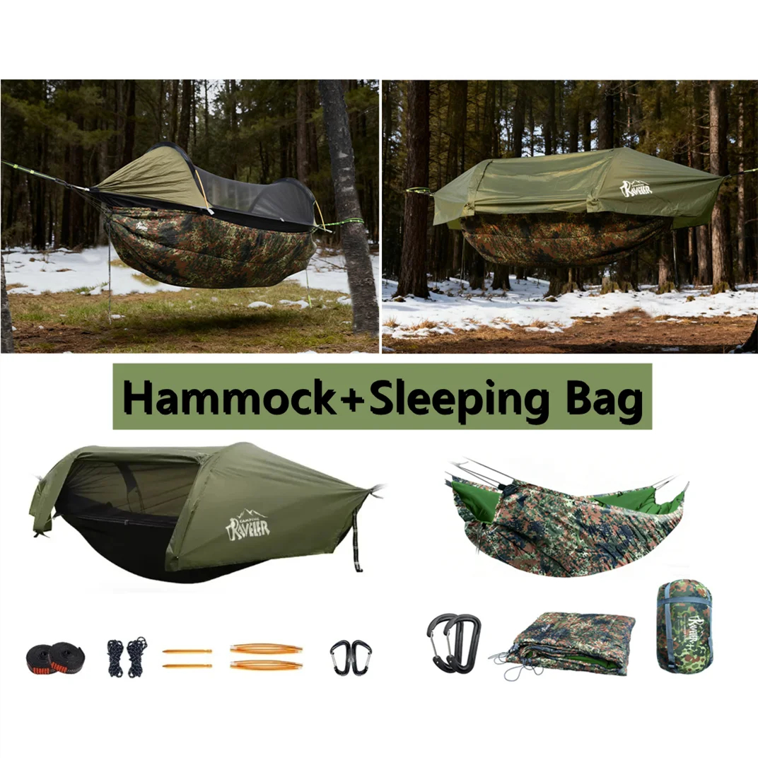 

Winter Ready Hammock Shelter, Integrated Waterproof Shell, Mosquito Net & Heat Pad for Cold Weather Camping & Hiking