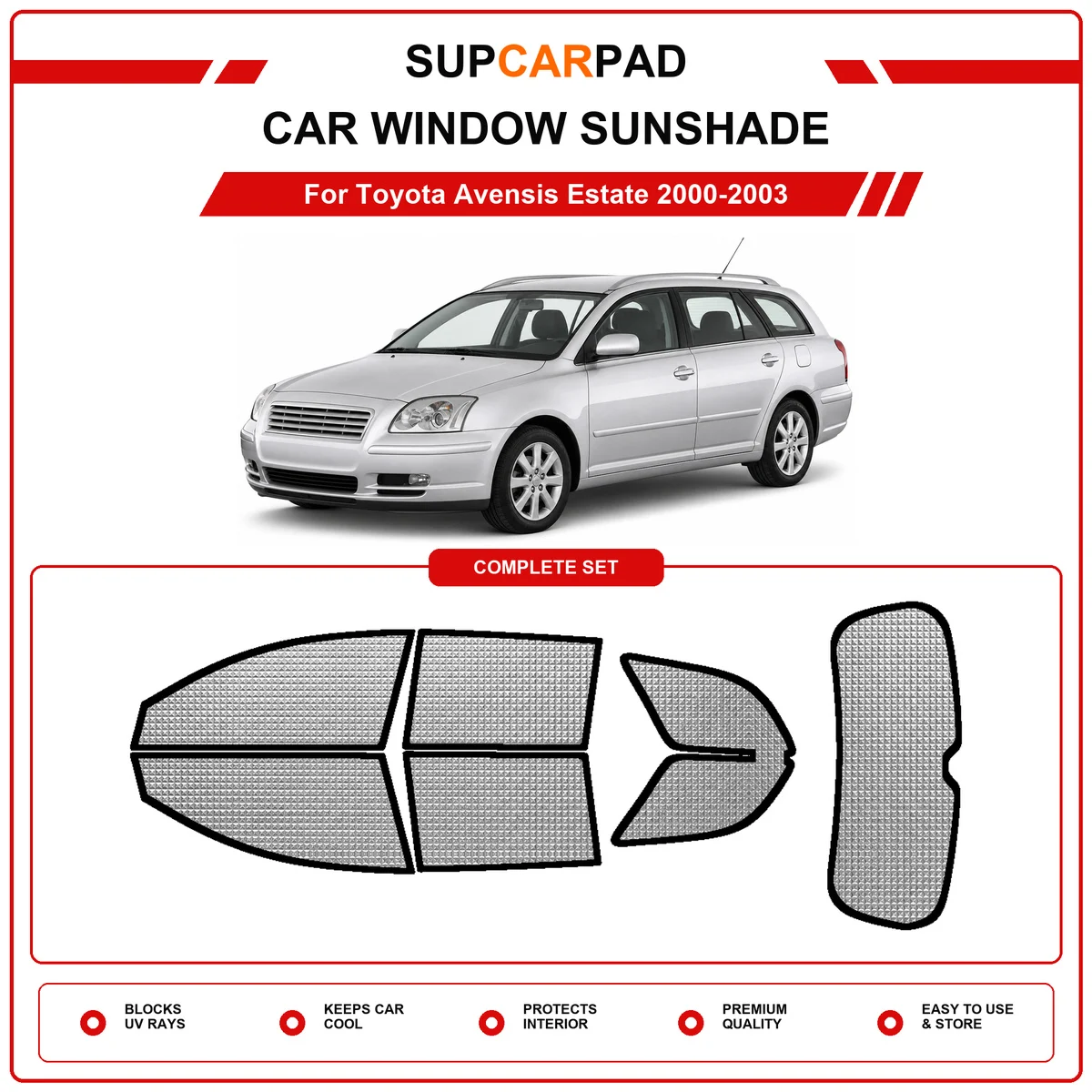 For Toyota Avensis Estate 2000-2003 Pre‑Cut Auto Window Sunshade Anti‑UV Car Sun Visor Protector