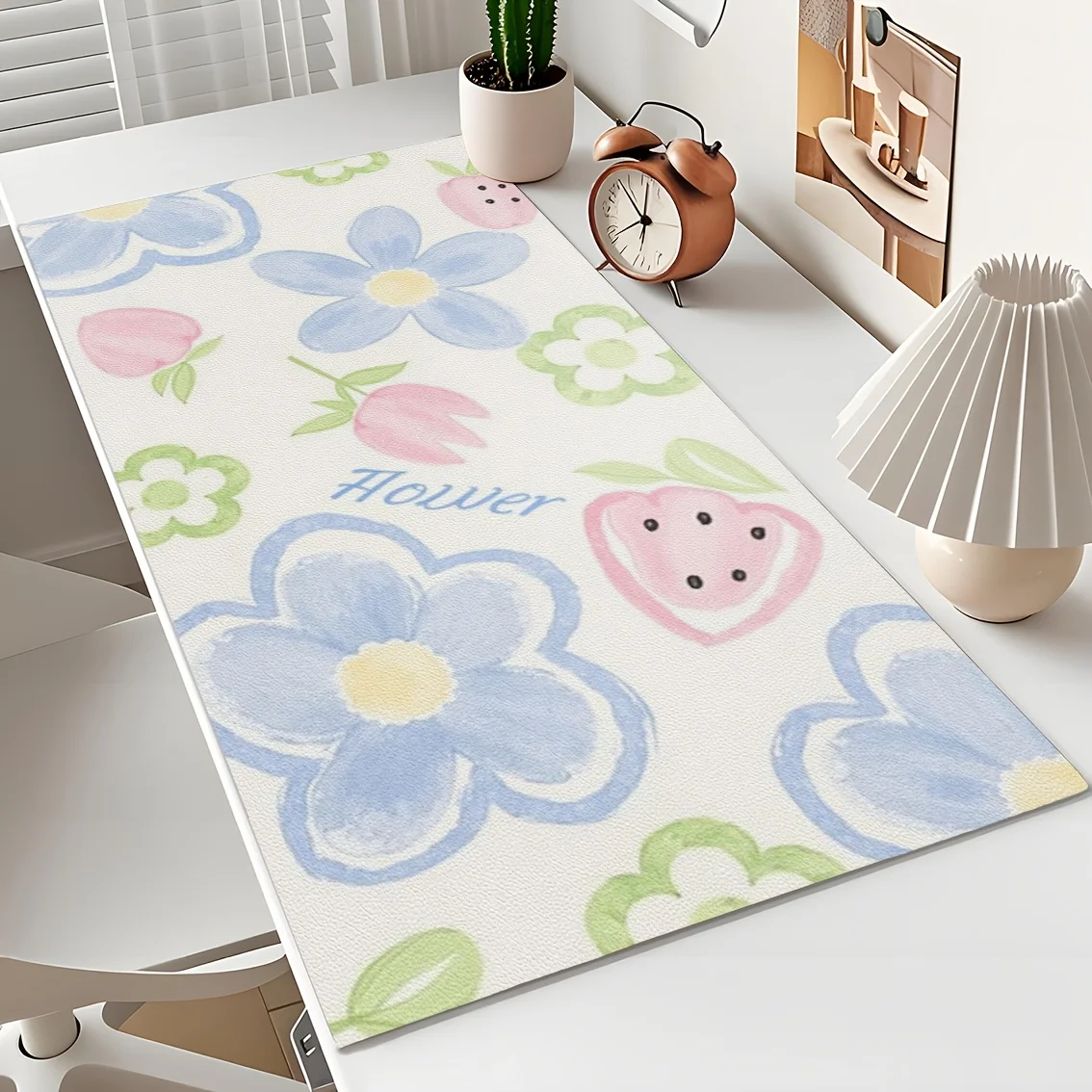 Cute Flower Watermelon Desk Mat Large Non-Slip Rubber Extended Keyboard Mouse Pad for Home Office