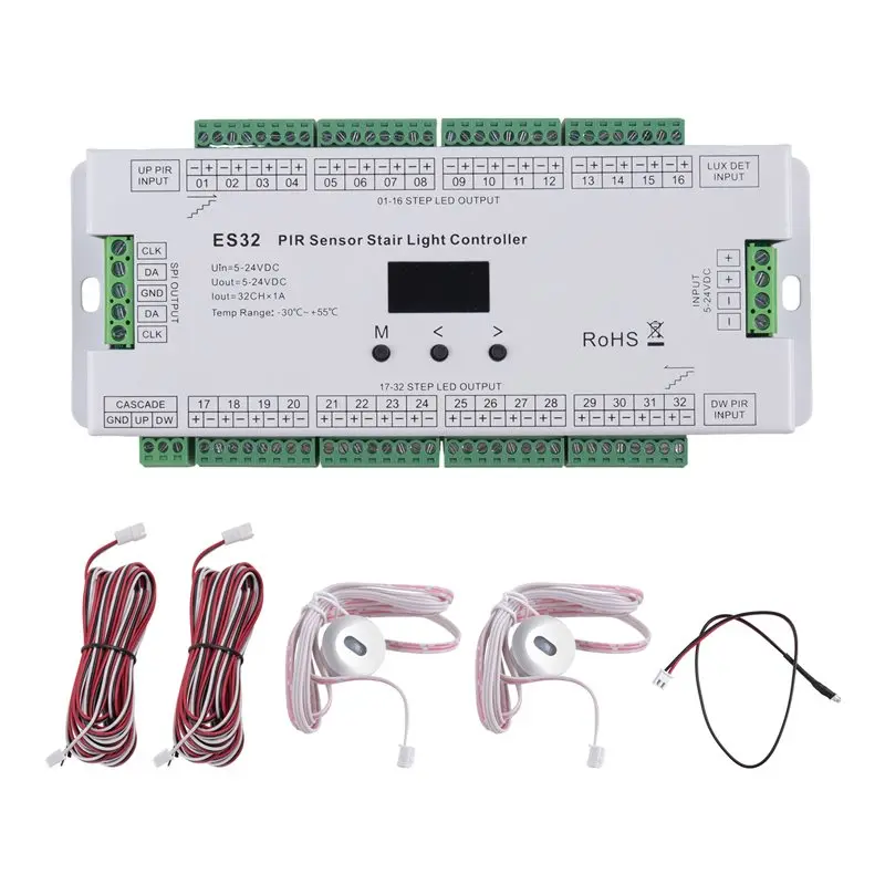 DT19-32CH ES32 PIR Sensor Stair Light Controller Human Body Infrared Inductive Switch Stair Lamp Control For Single Color