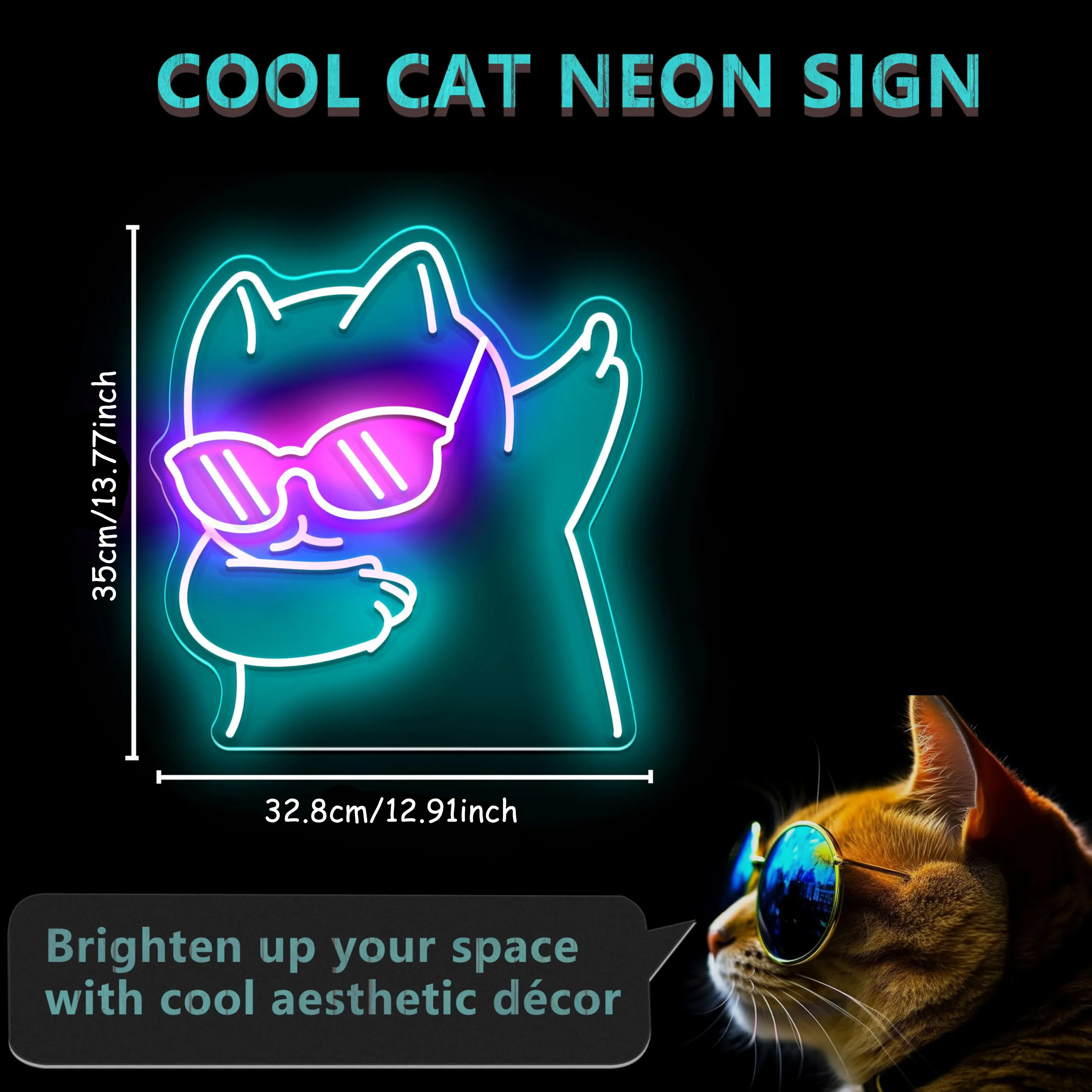 Cat LED Neon - Engraved Acrylic Design, USB Powered Dimmable LED Neon, Suitable for Cat Cafes, Parties, Game Room Wall Decor