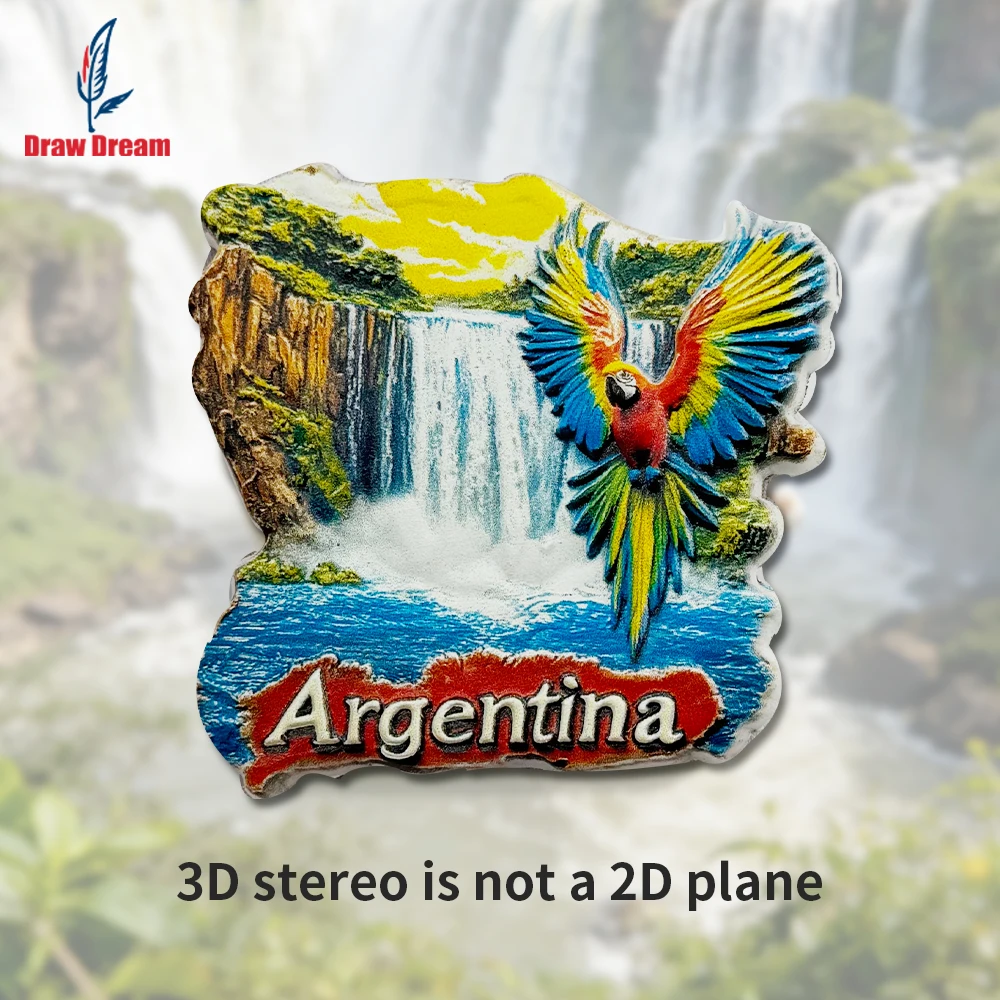 1 adhesivo 3D creativo con diseño de loros de las Cataratas de Iguazú, Argentina, para refrigerador, recuerdo de viaje, decoración del hogar, regalo elegante