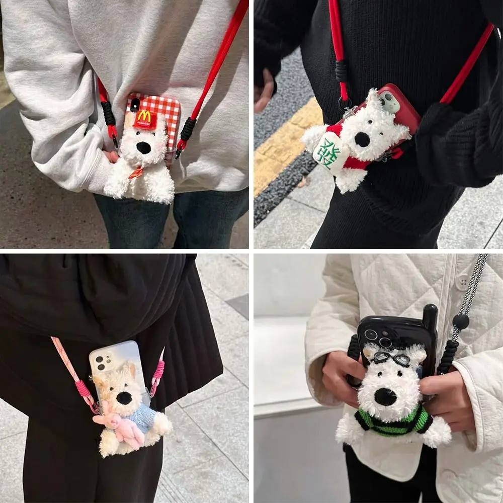 

​​Cartoon Puppy ​​​Plush Doll Phone Lanyard ​Portable ​West Highland Dog Doll Phone Case Crossbody Rope ​Cute Kawaii
