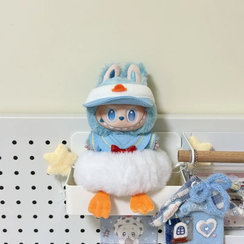 Tylko ubrania dla lalki Labubu, strój Donald Cool Duck, 17 cm, uroczy kapelusz, modny niebieski strój, przebranie dla pierwszej generacji.