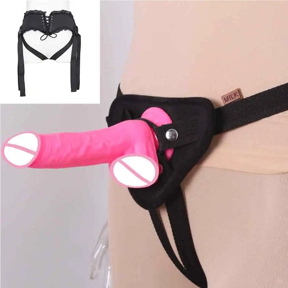 Strap on Dildo Lace Bondage Cintura di castità Cintura per pene su imbracatura Pantaloni con dildo Gioco di ruolo Giocattoli sessuali per lesbiche o gay