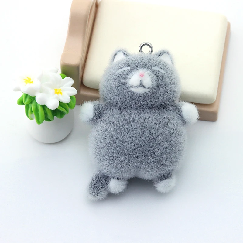 

15pcs Diy Cat Plush Charms Cute Kitty Flocking Resin Pendant for Jewelry Earring Keychain Making Accessories Material