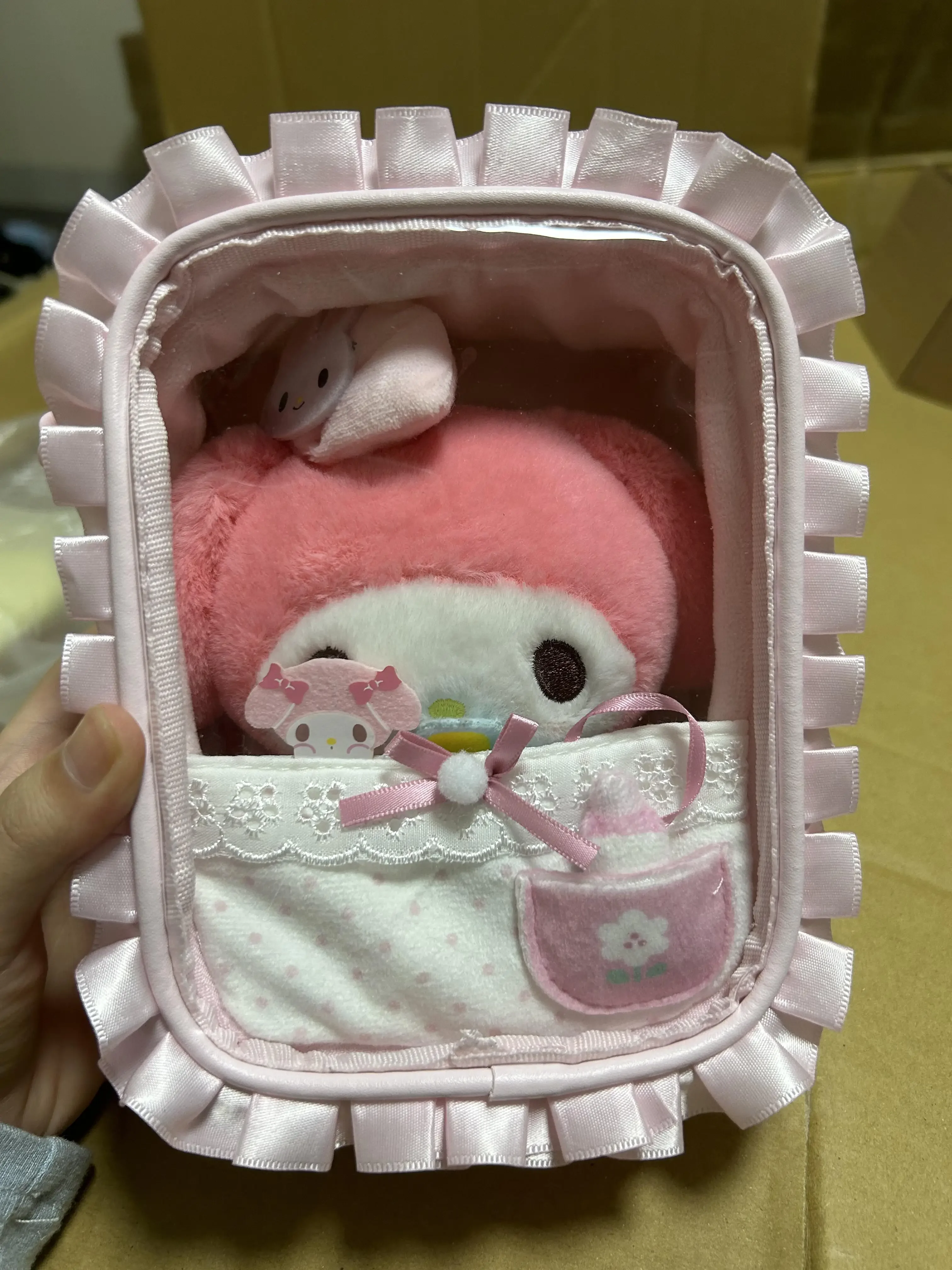 Sanrios Cinnamoroll My Melody Hellokittys Cute Cartoon Pvc Transparent Lace Ruffled Transparent Pain Bag Anime Doll Storage Bag