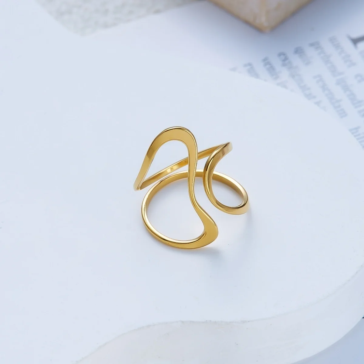 Hohle, doppelte Kreisringe aus Edelstahl mit Blattmuster und Imitationsperlen, S-förmige Ringe für Damen und Herren, Punk-Geometrie, stapelbare Ringe, Schmuck. – Detail 16