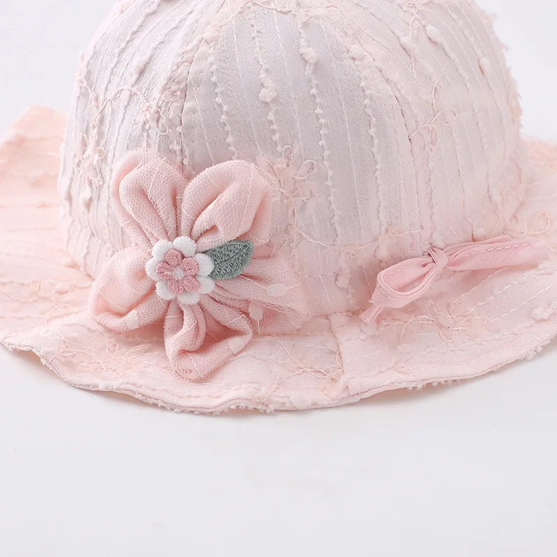 Summer Adjustable Princess Girl Fisherman Hat Baby Cute UV Sun Protection Cap Pink Bucket Hats With Flower 3-12M