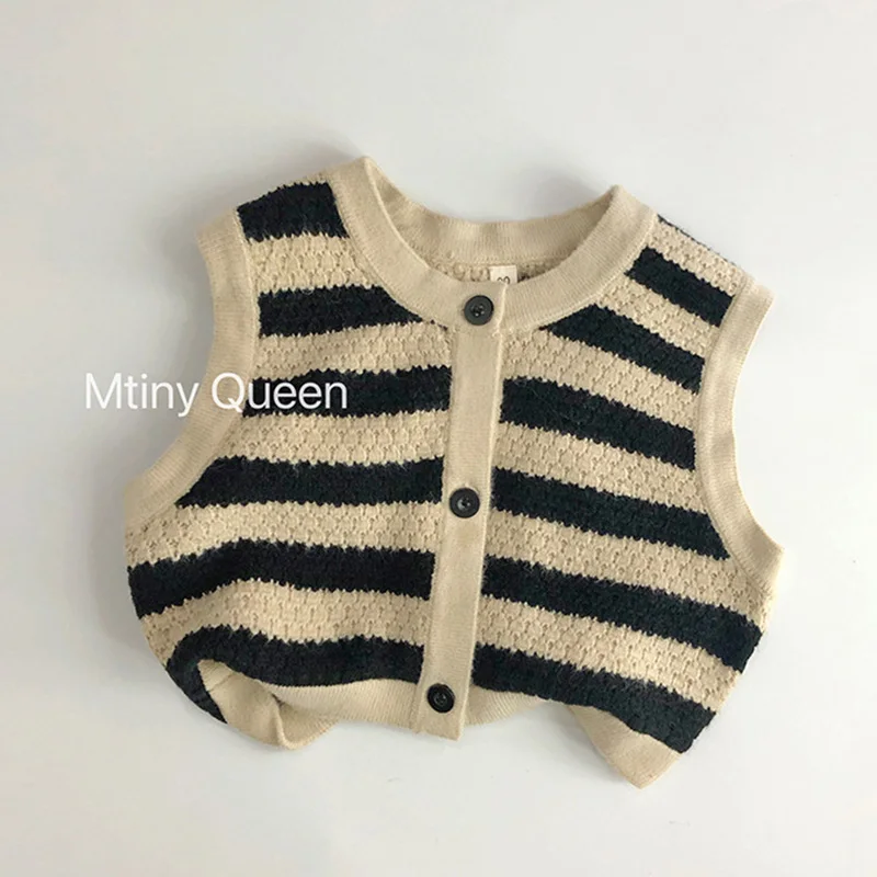 

Kids Sweaters Waistcoat Baby Knitwear Autumn Fashion Stripe Girls Boys Vest Coat Knit Sleeveless Tops Children Outerwear 1-7Y