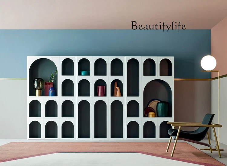

Nordic Italian bookcase, bookshelf display case, simple modern minimalist storage, Nordic arched decorative cabinet combination