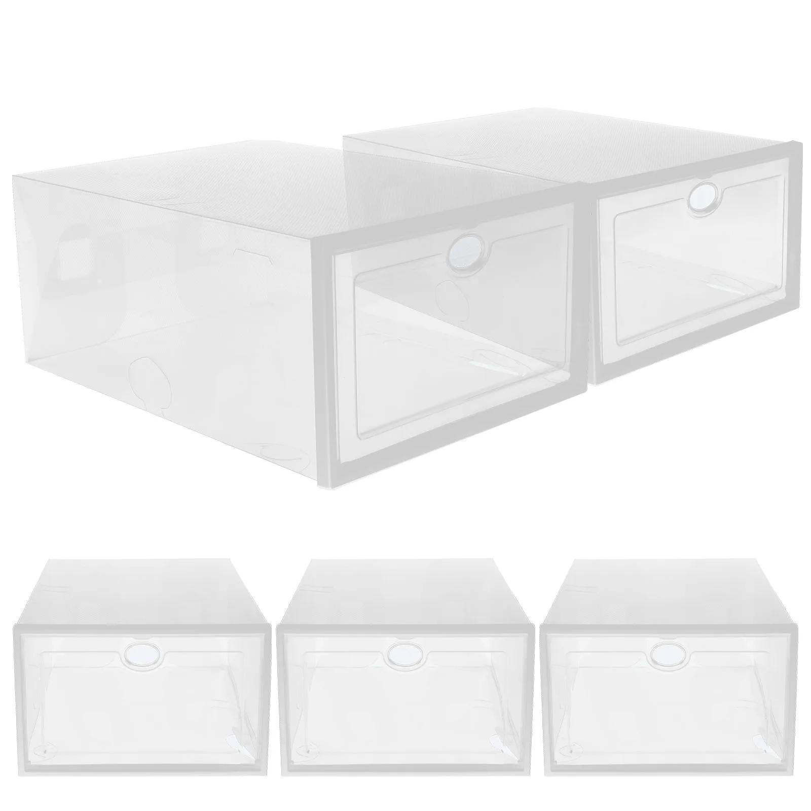 

5 Pcs Shoe Boxes Storage Stackable Shoe Storage ganizer 33x23x14cm White Frame Clear Stackable Design For Sneakers Heels