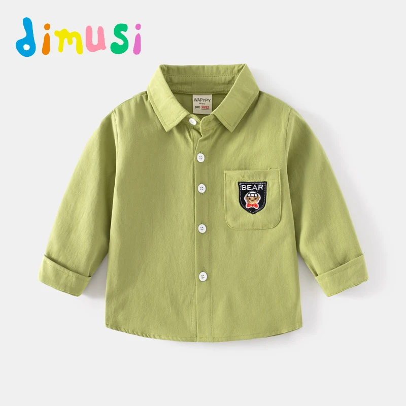 Spring Boy's Shirt Outdoor Casual Solid Color Embroidery Kids Tops Fashion Pure Cotton Breathable Shirt Children's Clothing