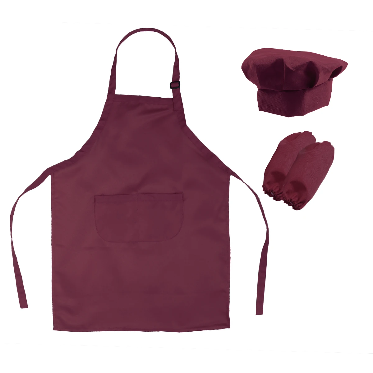 Kids Kitchen Playset Hat Apron Sleeve For Baking Cooking Decorating Party Wine Red Easy Clean Thicken