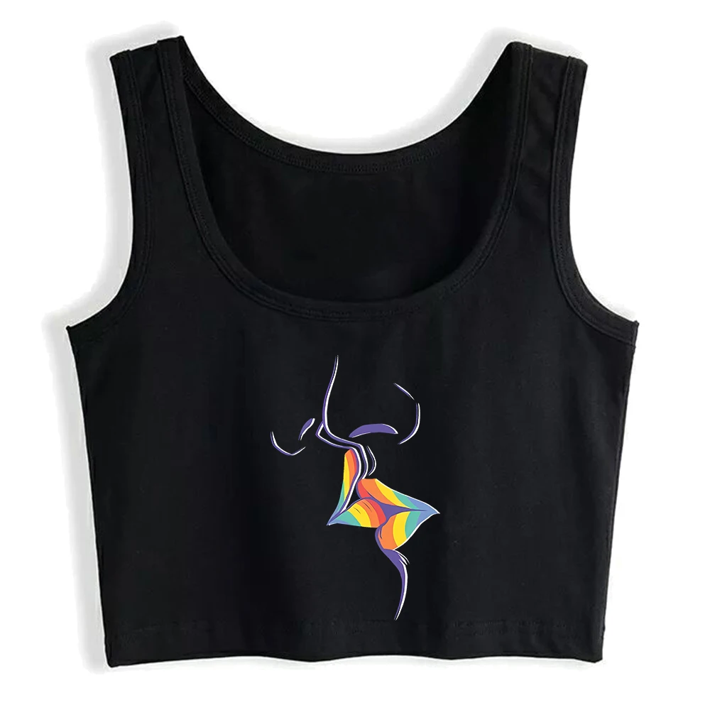 Rainbow Kiss Design Sweet Sexy Slim Fit Crop Top Happy Pride Month LGBTQI Cotton Tank Tops Lesbian Novel Creative Camisole