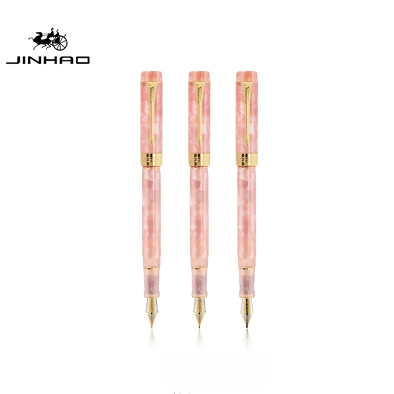 Jinhao 100 우아한 센테니얼 송진 만년필 핑크, EF/F/M/구부러진 펜촉, 골든 클립 변환기, 잉크 펜 쓰기 도구, JF009, 신제품