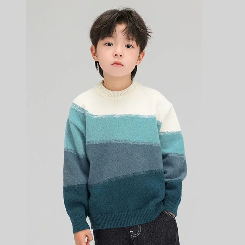 

Children Boys Autumn Winter Sweater Cotton Sticker Striped Toddler Baby Boys Pullovers Round Collar Colorful Infant Boy Knitwear