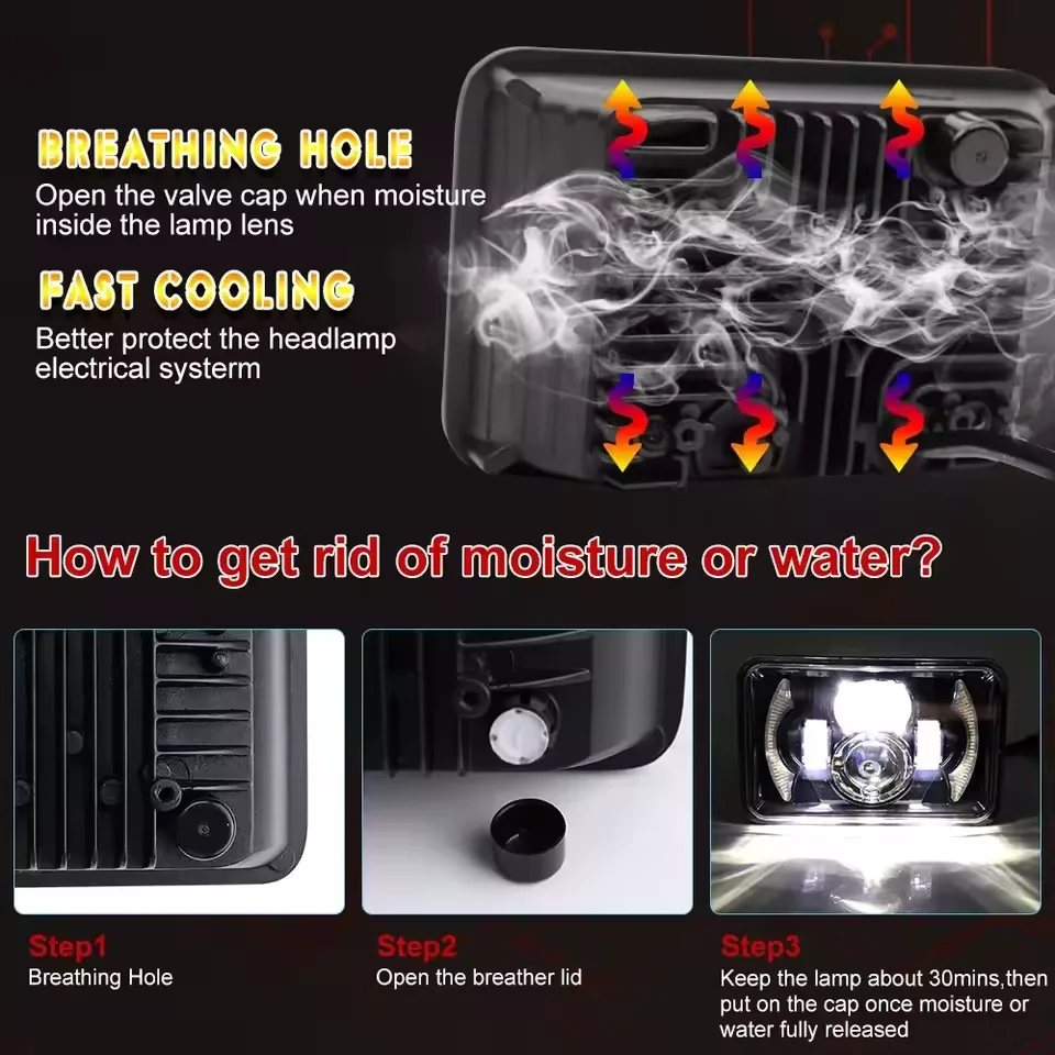 4X6 بوصة LED H4 المصابيح الأمامية العارض عالية منخفضة شعاع ضوء العمل 12 فولت 24 فولت ل H4651 H4652 H4656 H4666 سيارة شاحنة تحويل Offraod