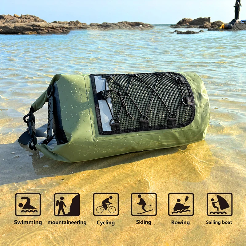 حقيبة شاطئ السباحة مقاومة للماء في الهواء الطلق الرياضات المائية تجمع القوارب على ظهره شبكة فصل جاف رطب الرباط حقيبة اللعب المائية