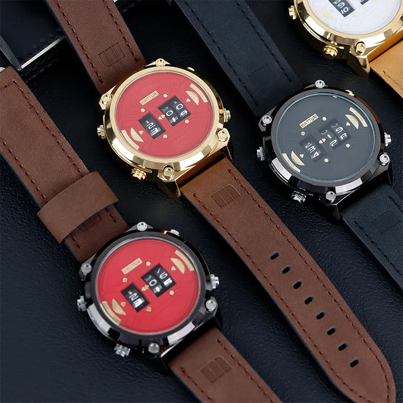 Unusual Watch for Men Luxury Reloj Gold Black Stainless Steel Case Sports Quartz Wristwatch Male Conceptual Orologio Man Clock