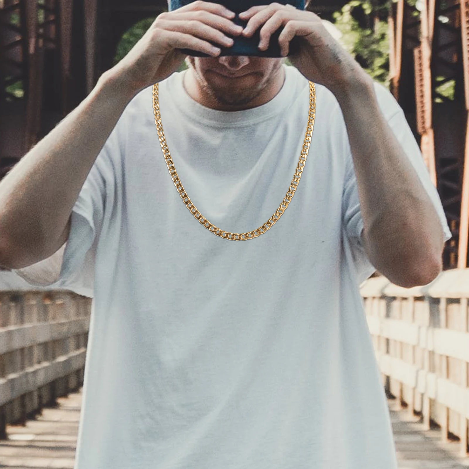 

4 Pcs Titanium Steel Accessories For Chain Men 60cm Titanium Steel Necklace For Men 7mm Necklace Golden Chain Set