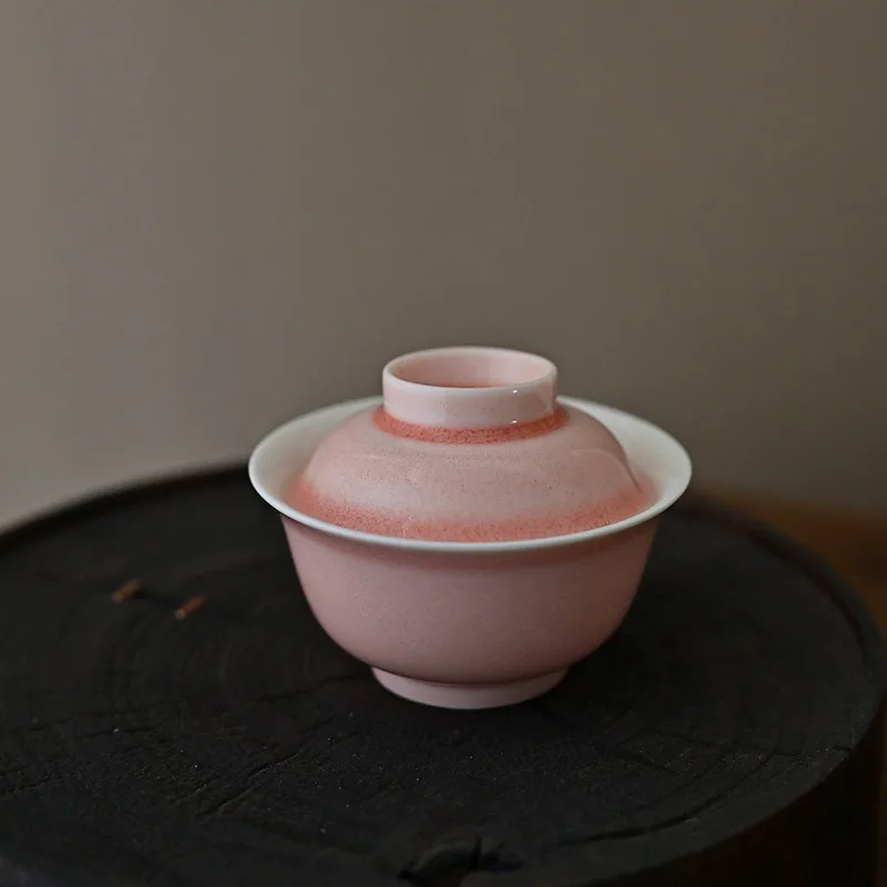 Tianye Hand-Drawn Blank Pink Small Capacity Ingot Tureen Literati Ceramic Size Tea Brewing Bowl