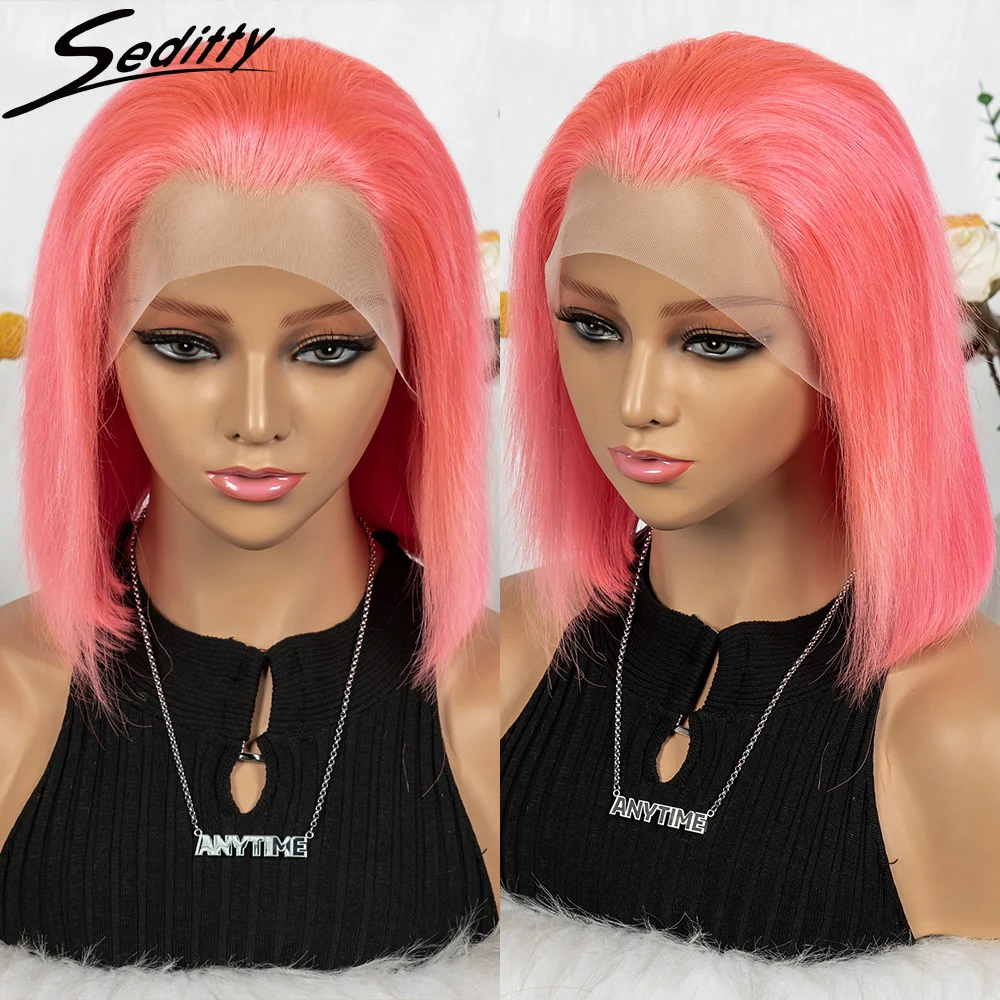 

Pink Bob Straight Human Hair 200% Density 13X4 Bob Lace Frontal Wigs Pre Plucked Brazilian Short Bob Human Hair Wigs for Women