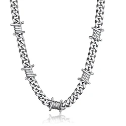 Barbed Wire Cuban Hiphop Bracelet Necklace for Women Men Stainless Steel Neo-Gothic Thorns Choker Necklace Bracelet Punk Jewelry