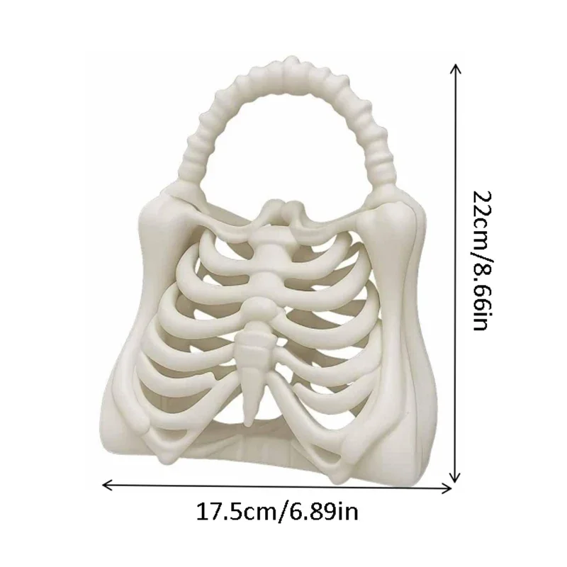 3D Printed Skeleton Bone Purse Gothic Spooky Realistic Ribcage Handbag With Functional Pocket For Halloween Themed Party