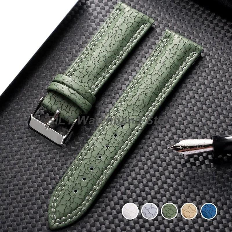 Leather Strap 18/20/22mm Crack Pattern Soft Retro Watch Band for Omega Bracelet Accessories Universal Waterproof Sport Wristbelt