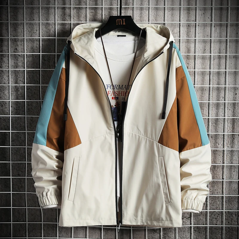 

Nice Spring Autumn Oversized 4XL Hooded Jacket Men's Casual Street Windbreaker High Quality Outwear Coats Patchwork Top Clothing