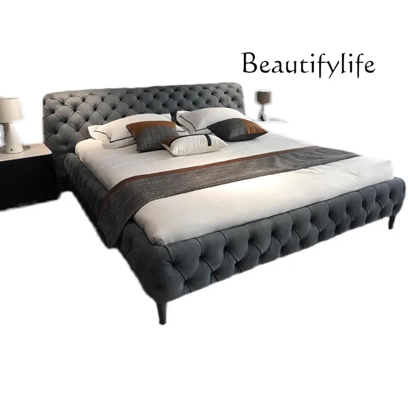 minimalist modern minimalist high-end matte leather master bedroom villa light luxury luxury intercontinental bed