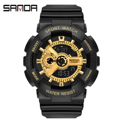 2022 New Fashion Sanda Top Brand Sports Watch Couple Multi-function Waterproof Led Digital Men's G Style Relogio Masculino