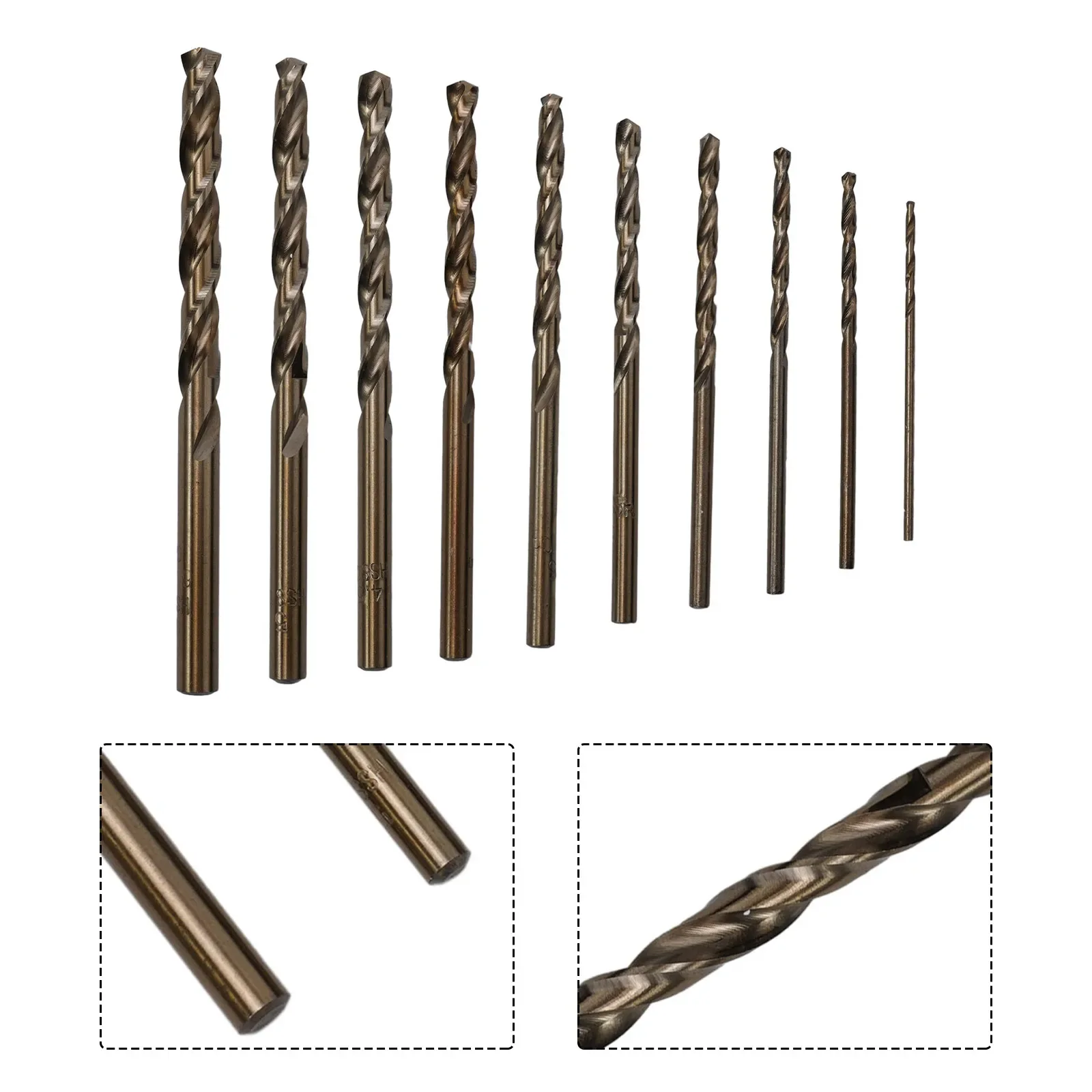 10pcs HSS-Co Drill Bit Set For High Tensile Steels Such As Stainless Steel Handheld Stationary Use Aluminum Power Tools