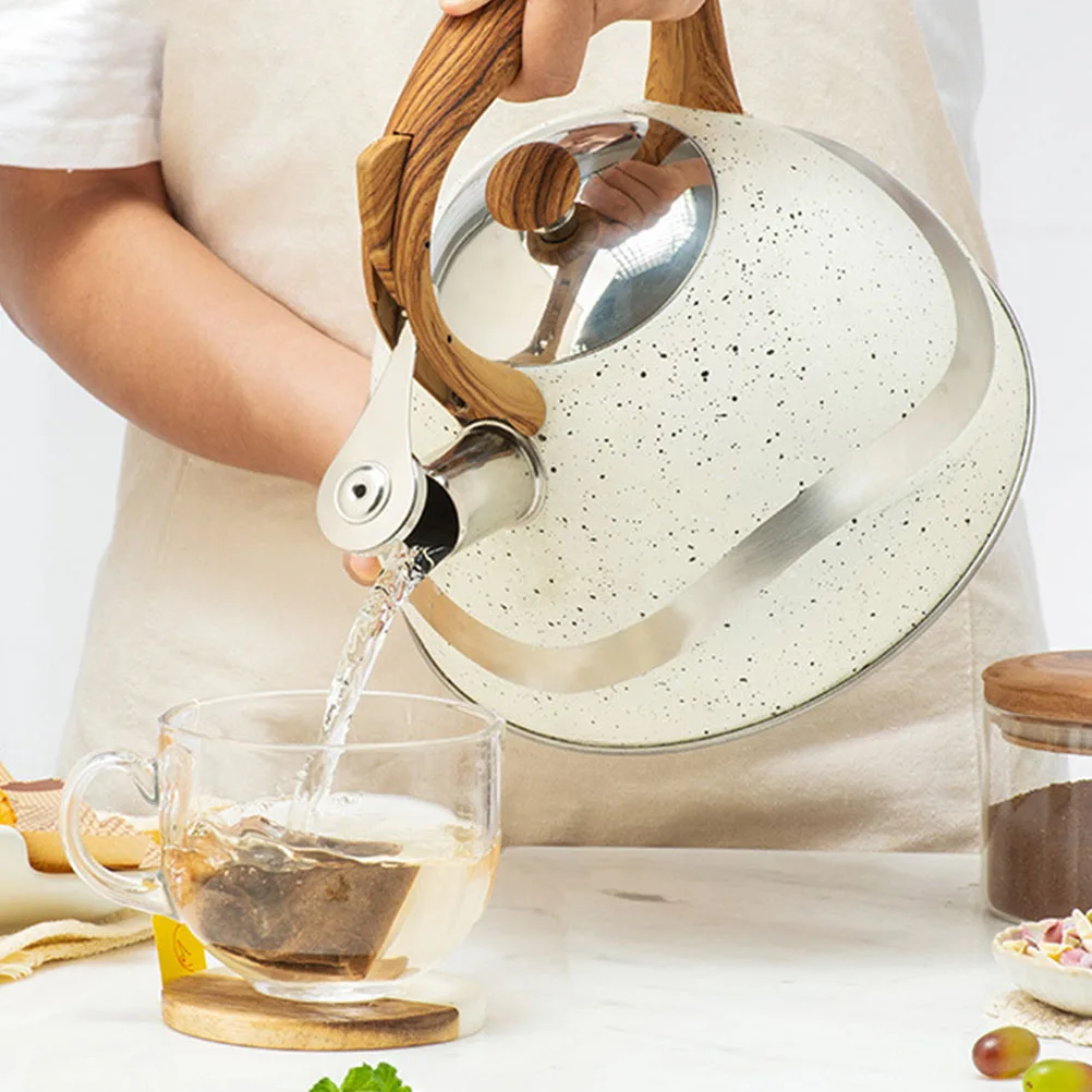 

Whistle Kettle Stainless Steel Teakettle Retro Wood Insulated H Large Capacity Teapot Kitchen Supply Gas Cooker