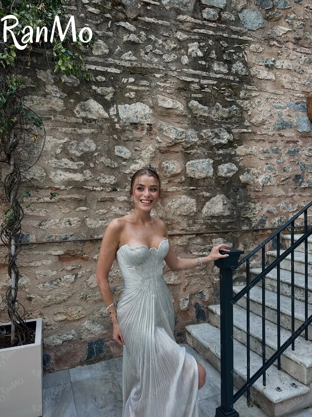 Ranmo 2025 New Customized Scalloped Prom Dresses Mermaid Sleeveless Pleated High fork Floor Length Party Dresses Evening Dresses